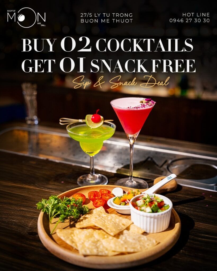 Mua 2 cocktail tặng 1 snack - Moon Bar & Grill